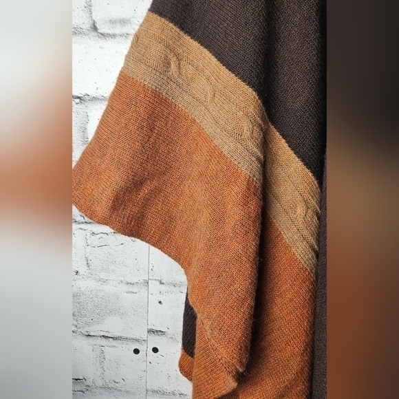 Corti Italy Wool Blend Poncho Cardigan One Size Brown Black Open Front Wrap - Picture 7 of 11